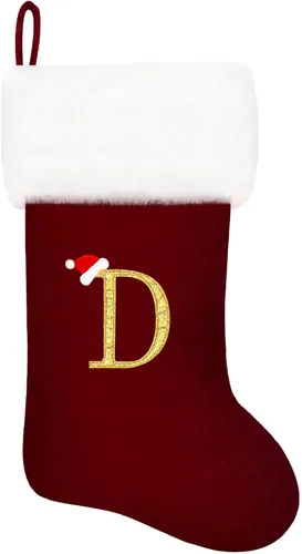 Vista 43 de Calcetines de Navidad bordados de 20 pulgadas con monograma, terciopelo negro con puño de felpa blanca supersuave, adornos clásicos para decoración