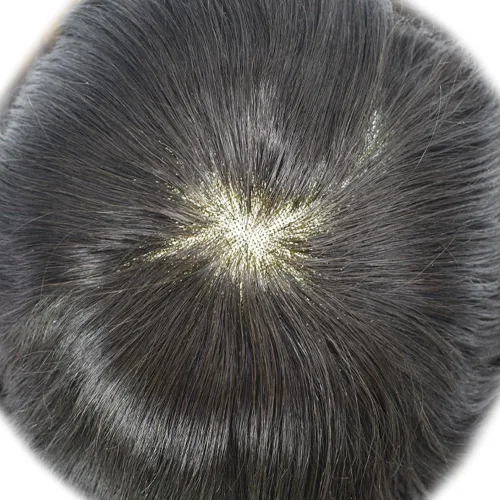 Vista 6 de Monofilamento fino para hombre, sistema de cabello humano Remy, piel de polietileno transparente alrededor del postizo de monofilamento, peluca