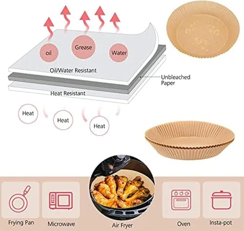 Vista 3 de 200 PCS Air Fryer Parchment Paper Liners Non-Stick Disposable Basket Unperforated Round for Baking Roasting Microwave (6.3 Inches, Natural) Natural