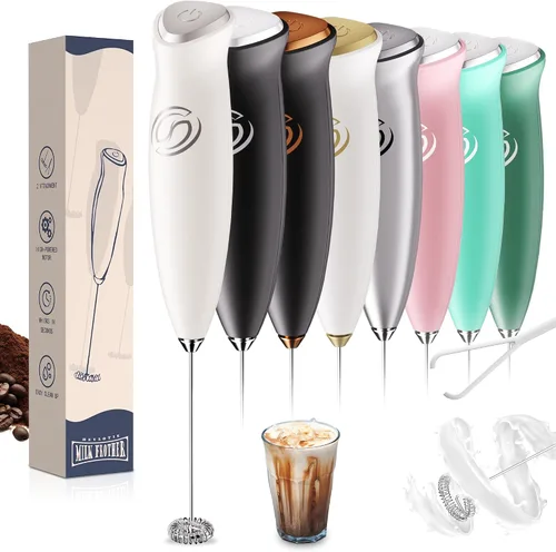 Vista 21 de Espumador de leche de mano, mezclador de bebidas, agitador de café de mano, espumador eléctrico para mezclador de café, varita con 2 batidores