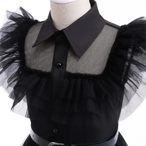 Vista 4 de Gofdsyeid Addams - Disfraces familiares para niñas y niñas, disfraz de Addams, vestido de fiesta de Halloween o cosplay