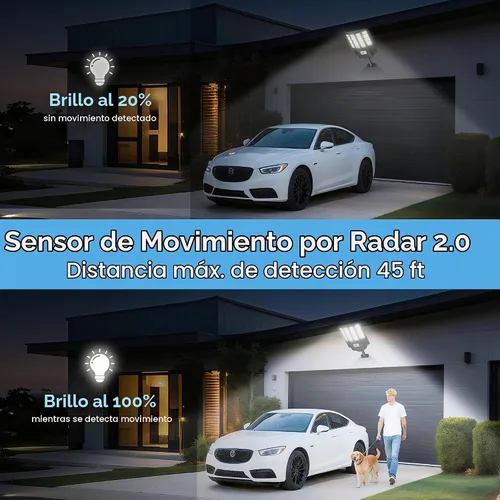 Vista 3 de 1200W Luces solares de calle al aire libre impermeables, luz solar de gran angular alimentada del anochecer al amanecer, control remoto y sensor