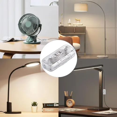 Vista 5 de Interruptor de Cable en Línea, PLUSPOE Interruptor de Lámpara de Control DPST de Encendido-Apagado para Lámpara de Mesa de Dormitorio Luces LED