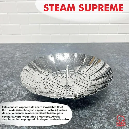 Vista 4 de Chef Craft Cesta de vapor clásica, 6 pulgadas de diámetro, 9.5 pulgadas expandida, acero inoxidable