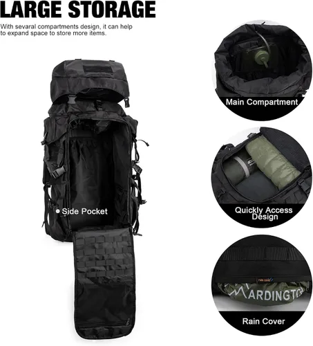Vista 4 de Mardingtop 70L Mochila con armazón interno para caza, camping, senderismo; mochila con cubierta para la lluvia