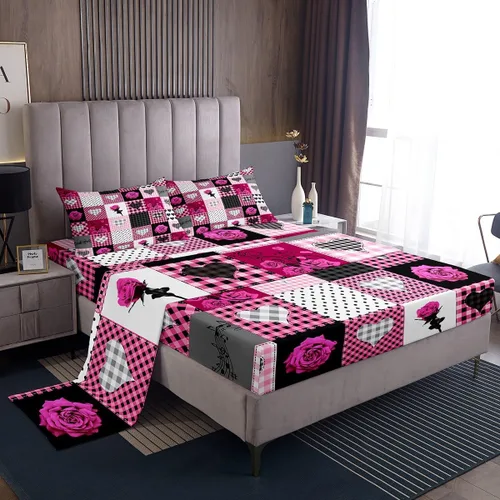 Vista 13 de Juego de sábanas femeninas de flores de rosas rojas, tamaño individual, juego de ropa de cama para el día de San Valentín, decoración de habitación
