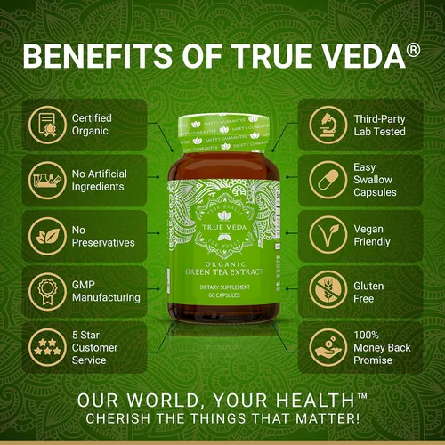 Vista 2 de Cápsulas de extracto de té verde orgánico - Certificado orgánico USDA 60 cápsulas de té verde Pastillas de té verde Extracto de té verde EGCG