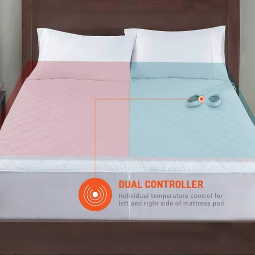 Vista 4 de Protector de colchón térmico tamaño King Control dual Calentador de cama eléctrico con calefacción de zona ajustable Se adapta a hasta 15