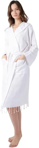 Vista 2 de SULTAN'S GEM Bata ligera de algodón con capucha para hombres y mujeres, bata de baño de algodón turco, bata unisex
