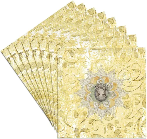 Vista 7 de 3dRose Image of Cameo in Gold, Yellow Lace Flora Design Set of 4 Coasters - Cork
