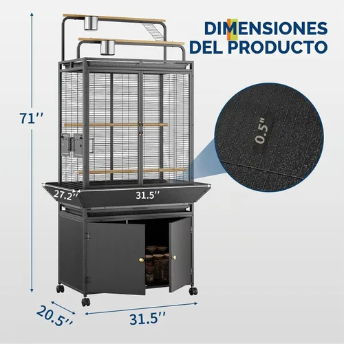 Vista 2 de GarveeTech Jaula para pájaros extra grande con tapa de juego y gabinete