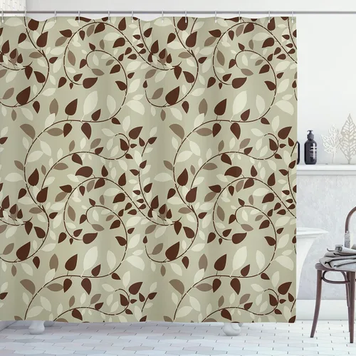 Vista 135 de Ambesonne Decor Collection, juego de cortina con ganchos para regadera Amarillo y marrón