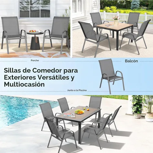 Vista 9 de ONBRILL Juego de 4 sillas de patio, sillas de comedor apilables para Gris