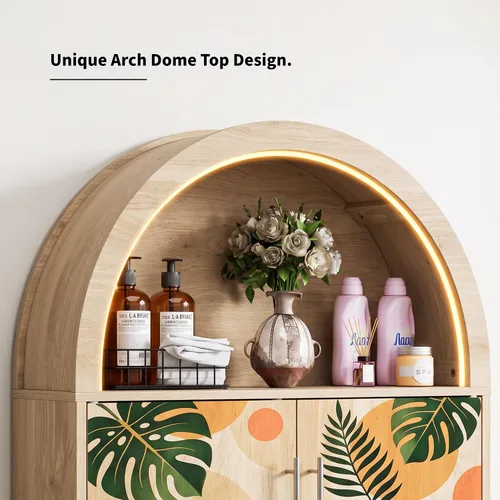 Vista 5 de Over the Toilet Storage Cabinet with Arch Top, Pattern Toilet Cabinet.