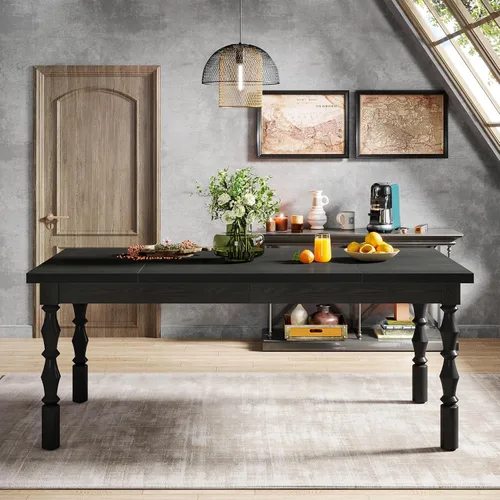 Vista 3 de Tribesigns Mesa de comedor de madera de 62 pulgadas para 4 a 6 personas, mesa de cocina rectangular grande de granja, mesa de comedor moderna, Negro