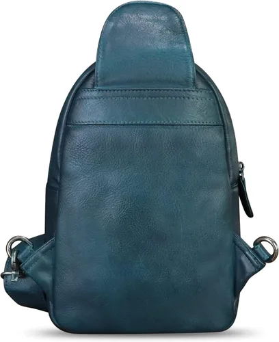 Vista 7 de Bolso de cuero genuino para mujeres y hombres, hecho a mano, de cuero, bolso cruzado, Azul, Mochilas Sling