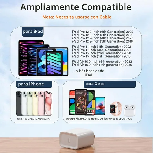 Vista 5 de Bloque de carga USB C para Apple iPhone Air 17 16 15 14 13 12 11 Pro Max, 20 W USBC de carga rápida cubo de ladrillo para Apple Watch iPhone, iPad