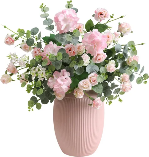 Vista 8 de Serra Flora 10 piezas de flores artificiales de seda sintética para jarrón, mini crisantemos falsos a granel para interiores con tallos para centros
