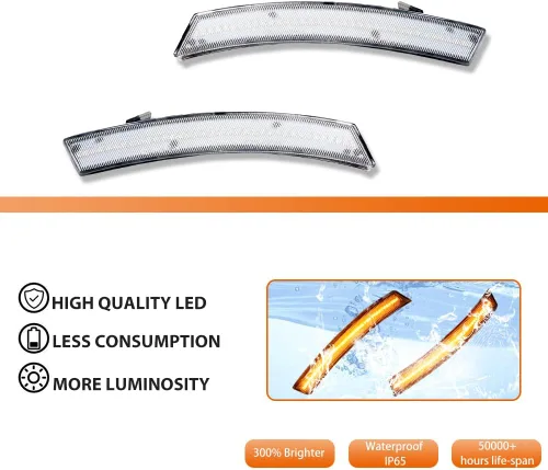 Vista 2 de ADIIL Luces de marcador lateral de guardabarros delanteros LED ámbar con lente transparente compatible con MINI Cooper R50 R52 R53 2002-2008 Lente