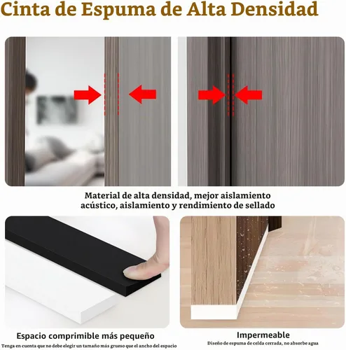 Vista 6 de Cinta de sellado de espuma EVA, 1 pulgada de ancho x 1/4 pulgada de grosor, cinta adhesiva para puertas y ventanas, bloqueador de corrientes de Negro