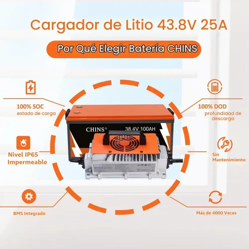 Vista 5 de CHINS 36V Batería Bluetooth LiFePO4 para carrito de golf, con BMS de 200A, incluye cargador de litio de 36V 25A y monitor, corriente máxima