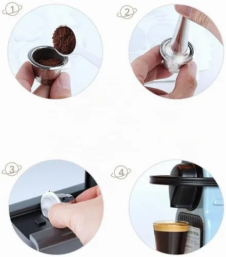 Vista 3 de Cápsulas de café inoxidables reutilizables para illy/Nespresso Cafetera Reutilizable de acero inoxidable Cápsulas de café Plateado