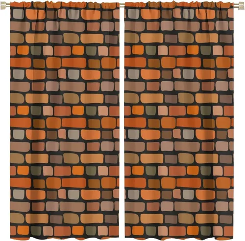 Vista 10 de Cortinas opacas para pared de ladrillo, rústicas, para pared de ladrillo, naranja y rojo, impresión artística para sala de estar, dormitorio