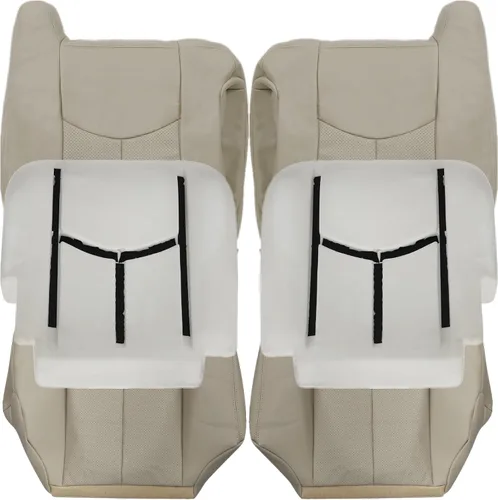 Vista 10 de NLQR Shale Light Neutral Tan #152 Juego de fundas de asiento de microfibra perforada para conductor y pasajero, compatible con Cadillac Escalade ESV