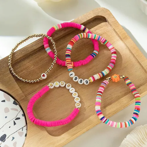 Vista 7 de COARVXA 5 pulseras inspiradas en álbumes de Taylor Lover Fearless Reputation 1989 para música de Eras Music, juego de pulseras bohemias para playa