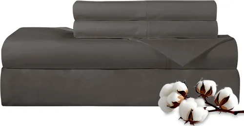 Vista 29 de ROYALE LINENS Juego de sábanas de 300 hilos 100% algodón peinado de fibras largas, 4 piezas, 1 sábana bajera, 1 encimera y 2 fundas de almohada