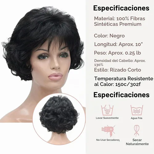 Vista 5 de Black Short Curly Wig with Bangs for Mature Women Glueless Natural Fluffy Negro