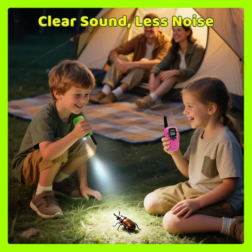 Vista 4 de Walkie Talkies recargables para niños, paquete de 3, 3 millas de Verde+azul+rosa