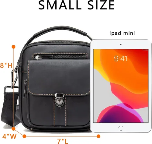 Vista 4 de Monederos y bolsos para hombre, pequeño, mini bolso de hombro de cuero genuino para hombres con muchos bolsillos con cremallera