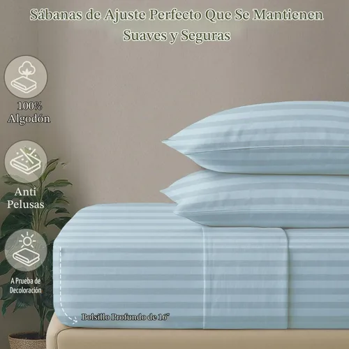 Vista 5 de Threadmill Juego de ropa de cama de algodón de lujo de 500 hilos tamaño Queen de 4 piezas, sábanas suaves y sedosas con bolsillo profundo elástico