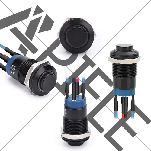 Vista 3 de APIELE Interruptor de botón de bloqueo de 0.472 in SPST pre-cableado de 5.906 in de cabeza redonda alta aleación de aluminio 1NO 1 normalmente