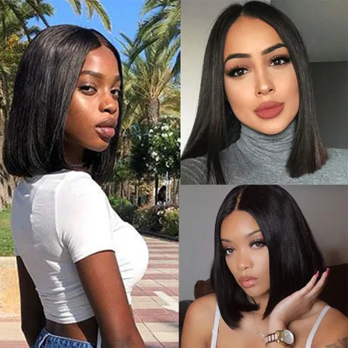 Vista 7 de Pelucas cortas y rectas con encaje frontal de 10 pulgadas, pelucas de cabello humano peruano con encaje frontal para mujer, línea capilar natural