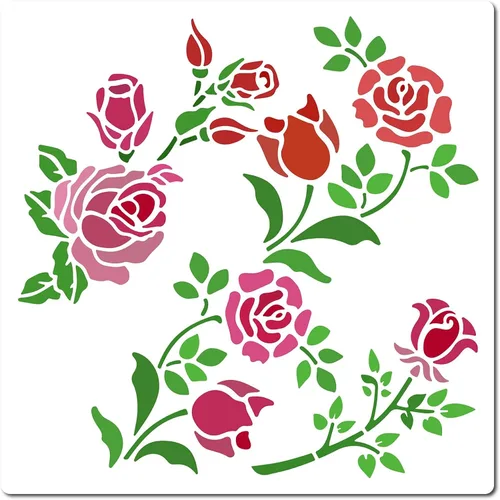 Vista 10 de GORGECRAFT 12 estilos 7.1x7.1 in Rose Flowers Stencil Flores Hojas Plantillas Florales Brotes Florales Ramos de rosas Vines Ramas de Hojas