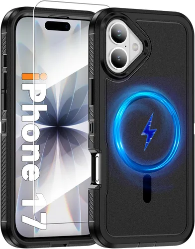 Vista 40 de Funda magnética para iPhone 13/iPhone 14 [compatible con Magsafe] [protector de pantalla de vidrio] [protección de grado militar de doble capa]