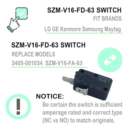Vista 4 de LONYE 3405-001034 Reemplazo del interruptor de puerta de microondas para microondas Samsung LG GE Kenmore 3405-000178 AP4044834 SZM-V16-FD-63