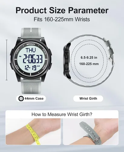 Vista 71 de Beeasy - Reloj digital de pulsera resistente al agua con cronómetro, alarma, cuenta regresiva, doble zona horaria, ultrafino, pantalla angular muy