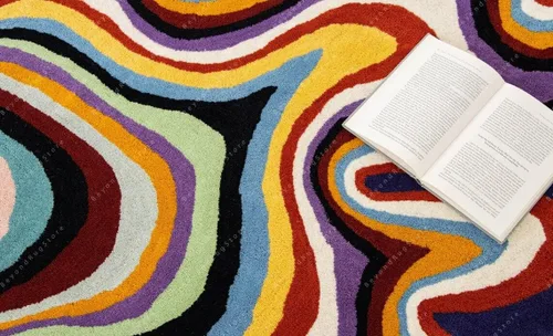 Vista 5 de Beyond Rug - Alfombra de forma irregular con patrón de ilusión copetuda a mano, 100% lana, hecha a mano (color multicolor, 4 x 4 pies)
