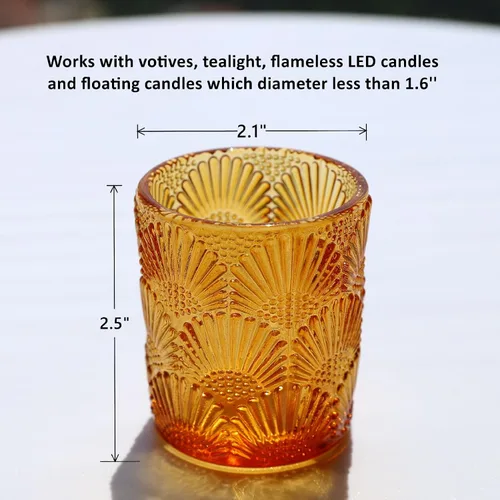 Vista 6 de Woho - 12 portavelas votivas ámbar, portavelas para Acción de Gracias 12pcs Glass Amber Candle Holder for Fall Wedding, Boho Tea Lights Candle