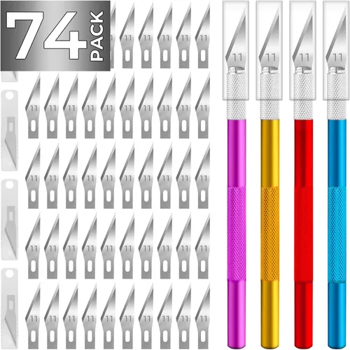 Vista 11 de Exacto - Cuchillo de manualidades, cuchillo de pasatiempo, paquete de 74 con 4 cuchillos afilados actualizados y 70 cuchillas de repuesto para arte