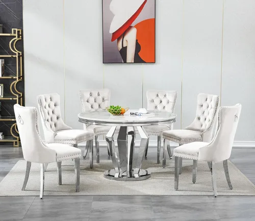 Vista 18 de Juego de 5 mesas de comedor, juego de mesa de cocina y comedor para 4, mesa de cocina rectangular de mármol sintético blanco de 47 pulgadas con base