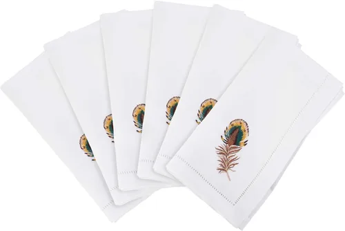 Vista 12 de Juego de 6 servilletas bordadas de magnolia hechas a mano con borde cosido