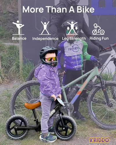 Vista 2 de KRIDDO Bicicleta de equilibrio para niños de 2 años de edad, bicicleta de empuje de 12 pulgadas con placa personalizada