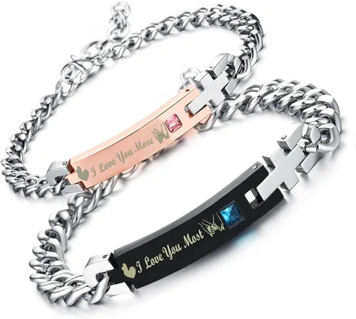 Vista 40 de Regalo para enamorado, para él y ella, pulseras grabadas personalizadas para parejas, para mujeres y hombres, juego a juego, regalo de aniversario