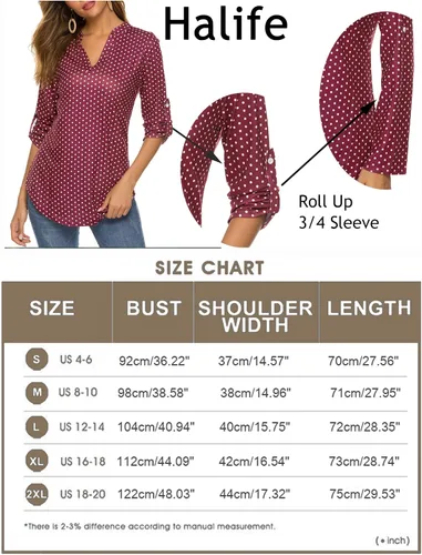 Vista 6 de Halife - Blusa tipo túnica para mujer, mangas 34 enrollables, cuello en V, estampado floral