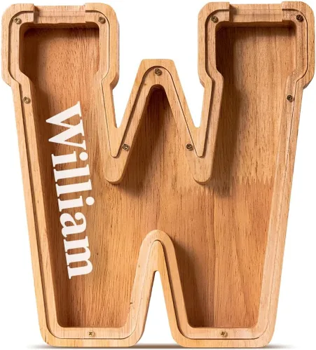 Vista 98 de SummiDate Alcancía de madera de letra para niños y niñas, Alfabeto, personalizada, regalo de cumpleaños y pascua para niños (A)