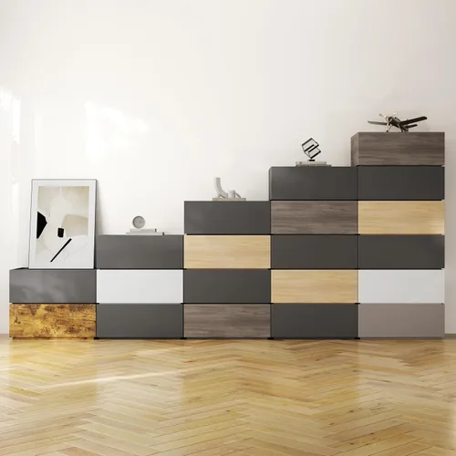 Vista 5 de Mesita de noche moderna con cajones de almacenamiento apilables, juego de muebles modulares para dormitorio - armario de almacenamiento, mesita